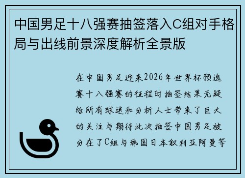 中国男足十八强赛抽签落入C组对手格局与出线前景深度解析全景版 中国男足十八强赛抽签落入C组对手格局与出线前景深度解析全景版